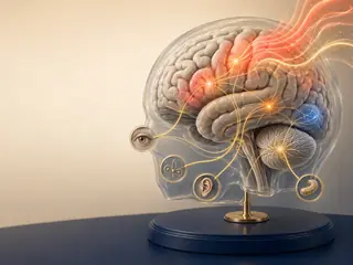 An illustration of the brain with glowing nerve pathways