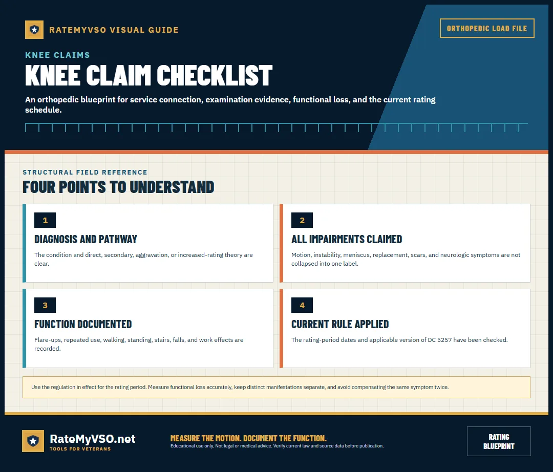 Diagnosis, impairment, function, and current-rule checklist.