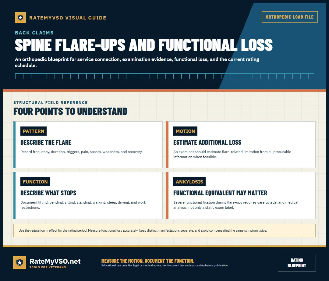 Flare pattern, motion estimate, stopped activity, and functional-ankylosis analysis.