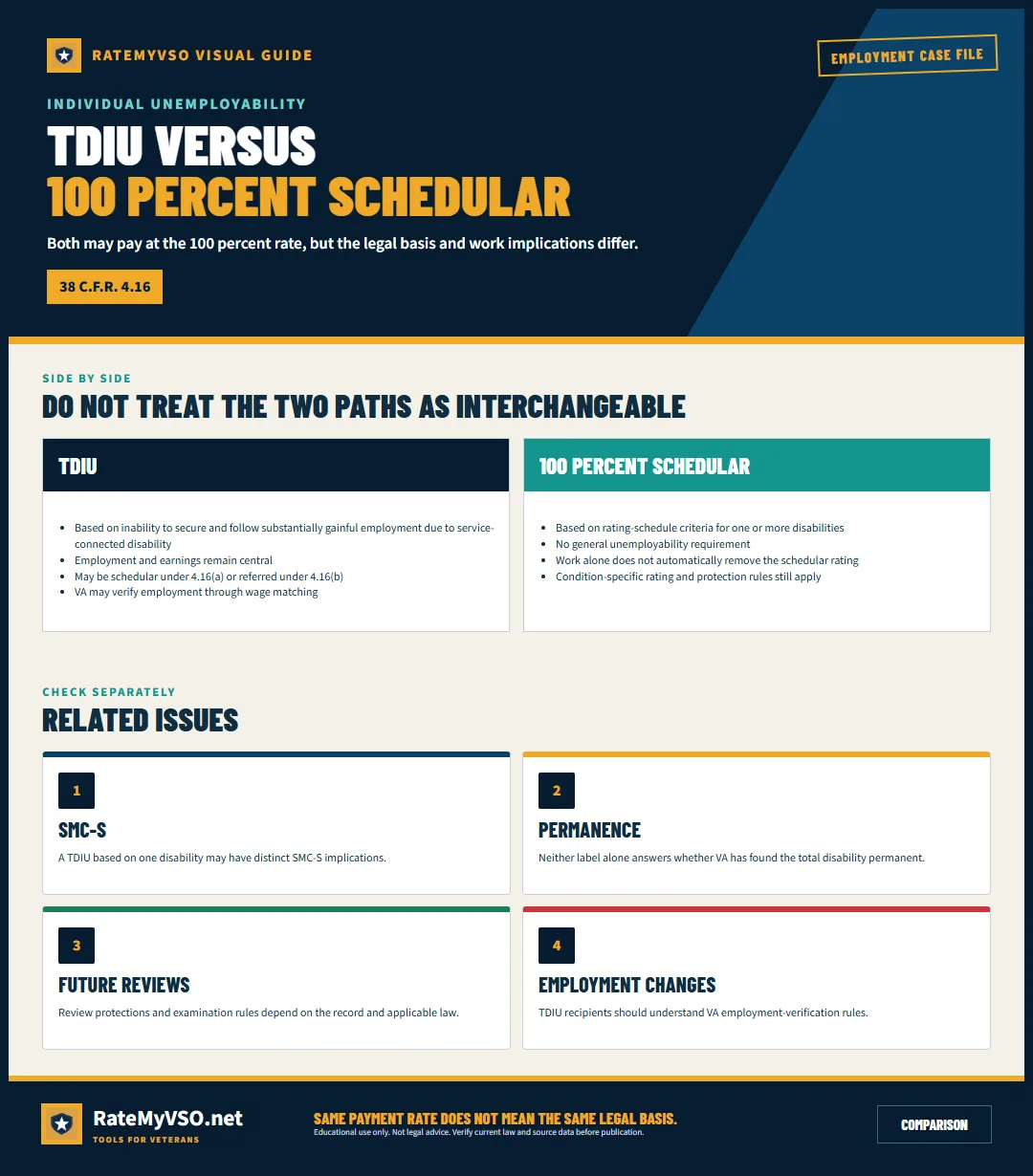 Comparison of TDIU and a 100 percent schedular disability rating.